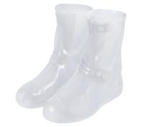 sourcing map Waterproof Shoes Cover XXL (US 8) Non-Slip PVC Reusable Overshoes Rain Galoshes Rain Shoe Protectors with Double Buckle for Man Women Rainy Outdoor, White