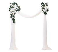 sourcing map Wedding Arch Draping Fabric Artificial Flowers Kit Pack of 4, 2pcs Simulation Flower 2pcs Curtains with Zip Ties for Wedding Party Reception Backdrop Decor, Beige and White