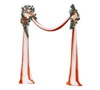 sourcing map Wedding Arch Draping Fabric Artificial Flowers Kit Pack of 4, 2pcs Simulation Flower 2pcs Curtains with Zip Ties for Wedding Party Reception Backdrop Decor, Orange and Milk White