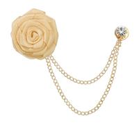 sourcing map Wedding Brooches Bridegroom Rose Flower Brooch Pin for Men Cloth Art Handmade Badge Tassel Chain Men's Suit Accessories, Champagne