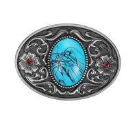 sourcing map Western Belt Buckle for Men, Big Turquoise Belt Buckle for Women Mens Cowboy, the Tang Dynasty Grass Patterns Are in Tin Color 1 Pcs