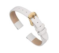 sourcing map White Genuine Leather Band 14mm Width, Flat Thin Elegant Leather Watch Strap Golden Tone Buckle for Women