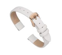 sourcing map White Genuine Leather Band 16mm Width, Flat Thin Elegant Leather Watch Strap Rose Gold Buckle for Men and Women