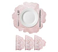 sourcing map White Pink Floral Rose Round Placemats Set of 4 for Dinner Tables, Metallic Polyvinyl Pressed Placemats Washable Table Mats for Dinner Table Decor (15" x 15"/38 x 38cm)