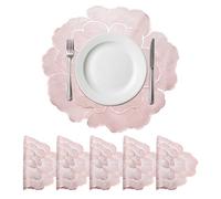 sourcing map White Pink Floral Rose Round Placemats Set of 6 for Dinner Tables, Metallic Polyvinyl Pressed Placemats Washable Table Mats for Dinner Table Decor (15" x 15"/38 x 38cm)