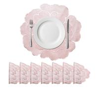 sourcing map White Pink Floral Rose Round Placemats Set of 8 for Dinner Tables, Metallic Polyvinyl Pressed Placemats Washable Table Mats for Dinner Table Decor (15" x 15"/38 x 38cm)