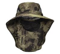 sourcing map Wide Brim Bucket Hat Polyester Sun Protection Hat Unisex Fishing Cap with Removable Neck Face Flap for Beach Hiking Garden Lawn Work Camping Outdoor, Dark Khaki