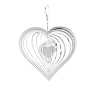 sourcing map Wind Spinner Heart-Shaped 7.87" x 11.34" Stainless Steel Reflectors Wind Chimes for Outdoor Devices Metal Decorations Keep Birds Away Yard Garden, Silver Tone