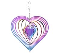 sourcing map Wind Spinner Heart-Shaped 7.87" x 11.34" Stainless Steel Reflectors Wind Chimes for Outdoor Devices Metal Decorations Keep Birds Away Yard Garden, Blue/Purple