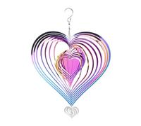 sourcing map Wind Spinner Heart-Shaped 9.84" x 14.17" Stainless Steel Reflectors Wind Chimes for Outdoor Devices Metal Decorations Keep Birds Away Yard Garden, Blue/Purple