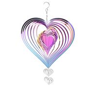 sourcing map Wind Spinner Heart-Shaped 9.84" x 15.75" Stainless Steel Reflectors Wind Chimes for Outdoor Devices Metal Decorations Keep Birds Away Yard Garden, Blue/Purple