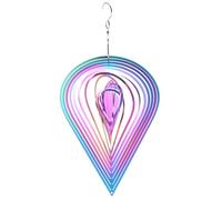 sourcing map Wind Spinner Pear-Shape 9.84" x 6.69" Stainless Steel Reflectors Wind Chimes for Outdoor Devices Metal Decorations Keep Birds Away Yard Garden, Blue/Purple