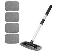 sourcing map Windshield Cleaning Tool Car Window Cleaner Auto Glass Wiper Kit with 4 Reusable and Washable Microfiber Pads and Extendable Handle for Trucks SUV Home Windows