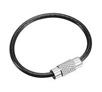 sourcing map Wire Keychain 150mm Length Key Ring Loop Cable for Handbag Lanyard Zipper, PVC Coated Stainless Steel, Black, Pack of 6