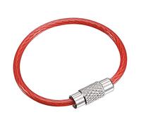 sourcing map Wire Keychain 90mm Length Key Ring Loop Cable for Handbag Lanyard Zipper, PVC Coated Stainless Steel, Red, Pack of 6