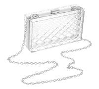 sourcing map Women Acrylic Clear Clutch Purses Lattice Evening Handbag Crossbody Bag with Chain for Wedding Prom Party, Transparent/Silver
