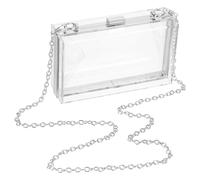 sourcing map Women Acrylic Clear Clutch Purses Square Evening Handbag Crossbody Bag with Chain for Wedding Prom Party, Transparent/Silver