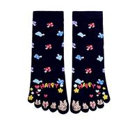 sourcing map Women Ankle Length Mushrooms Pattern Stretchy Toe Socks Black Small