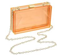 sourcing map Women Clear Purse, Acrylic Clear Clutch Bag Square Acrylic Purses Transparent Crossbody Handbag with Removable Chain for Travel Office, Orange/Gold