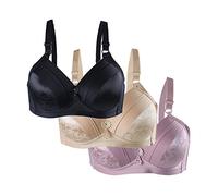sourcing map Women Comfortable Basic Freedom Wirefree Bra 3 PCS Black+Beige+Pale Pink 40/90