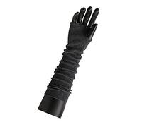 sourcing map Women Elbow Length Stretchy Thumbhole Arm Warmer Ruffles Fingerless Long Gloves Dark Gray Long