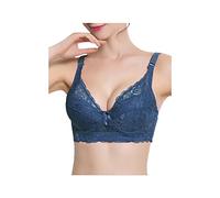 sourcing map Women Floral Lace Cotton Cup Push Up Bra Plus Size Bra 38/85 Navy
