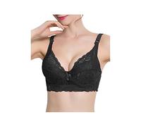 sourcing map Women Floral Lace Cotton Cup Push Up Bra Plus Size Bra 42/95 Black
