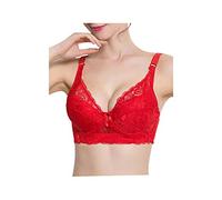 sourcing map Women Floral Lace Cotton Cup Push Up Bra Plus Size Bra 42/95 Red