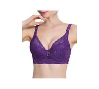sourcing map Women Floral Lace Cotton Cup Push Up Bra Plus Size Bra 44/100 Purple