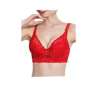 sourcing map Women Floral Lace Cotton Cup Push Up Bra Plus Size Bra 46/105 Red