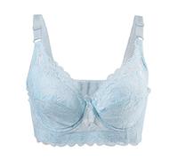 sourcing map Women Floral Lace Cotton Cup Push Up Bra Plus Size Bra Light Blue 40/90
