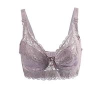 sourcing map Women Floral Lace Cotton Cup Push Up Bra Plus Size Bra Plum 105