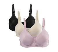 sourcing map Women Lace Thin Cup Basic Wirefree Bra 3 PCS Black2+Pale Pink2+Cream2 40/90