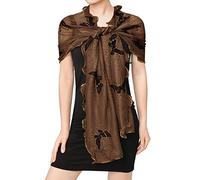 sourcing map Women Ruffled Trim Shiny Butterfly Semi Sheer Rectangular Scarf Brown
