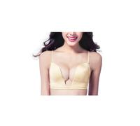 sourcing map Women Sexy Deep U Shape Push up Invisible Low Back Plunge Bra Beige Size 34