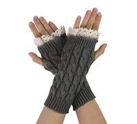 sourcing map Women Winter Knit Lace Fingerless Thumb Hole Arm Warmer Gloves