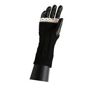 sourcing map Women's Arm Warmers Wrist Length Knit Fingerless Gloves with Lace Black-Lace Glove length 20 cm/7.87"