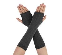 sourcing map Women's Arm Warmers Winter Knitted Elbow Long Cosplay Costume Fingerless Gloves Deep Gray One Size