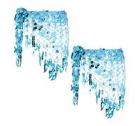 sourcing map Women's Belly Dance Hip Scarf with Sequins Mesh Triangle Wrap Skirts Waist Chain for Music Festival Party Costume Performance(Turquoise, Pack of 2)