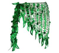 sourcing map Women's Belly Dance Hip Scarf with Sequins Mesh Triangle Wrap Skirts Waist Chain for Music Festival Party Costume Performance(Dark Green)