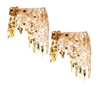 sourcing map Women's Belly Dance Hip Scarf with Sequins Mesh Triangle Wrap Skirts Waist Chain for Music Festival Party Costume Performance(Gold Tone, Pack of 2)
