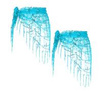 sourcing map Women's Belly Dance Hip Scarf with Sequins Triangle Wrap Skirts Waist Chain for Music Festival Party Costume Performance(Light Blue, Pack of 2)