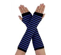 sourcing map Women's Fingerless Gloves Printed Elbow Length Knitted Arm Warmers Black Blue One Size