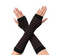 sourcing map Women's Fingerless Gloves Printed Elbow Length Knitted Arm Warmers Black Coffee One Size
