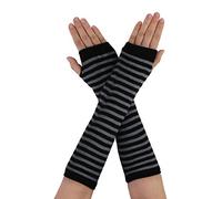 sourcing map Women's Fingerless Gloves Printed Elbow Length Knitted Arm Warmers Black-Gray One Size