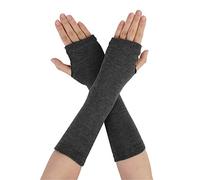 sourcing map Women's Fingerless Gloves Printed Elbow Length Knitted Arm Warmers Dark Gray One Size