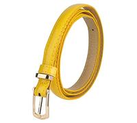 sourcing map Womens Patent Leather PU Skinny Waist Belt for Jeans with Alloy Buckle Yellow Waist: 29-32