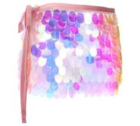 Sourcing Map Women's Sequin Belly Dance Skirt - Sparkly Hip Wrap for Party, Night Club, Rave Costume (Pink)