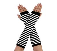 sourcing map Women's Winter Warmers Fingerless Thumbhole Elastic Long Knitted Party Costume Gloves Black-White One Size
