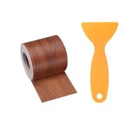 sourcing map Wood Grain Repair Tape 2 Inch x 33ft Self Adhesive Repair Patch Tape Simulated Wooden Floor Tapes with Plastic Scraper for Tables Doors Windows Furniture, Bright Brown Wood